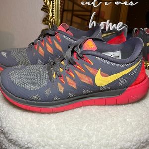 Nike Free 5.0 Running Shoes in Grey, Bright Orange, and Yellow - Size 7